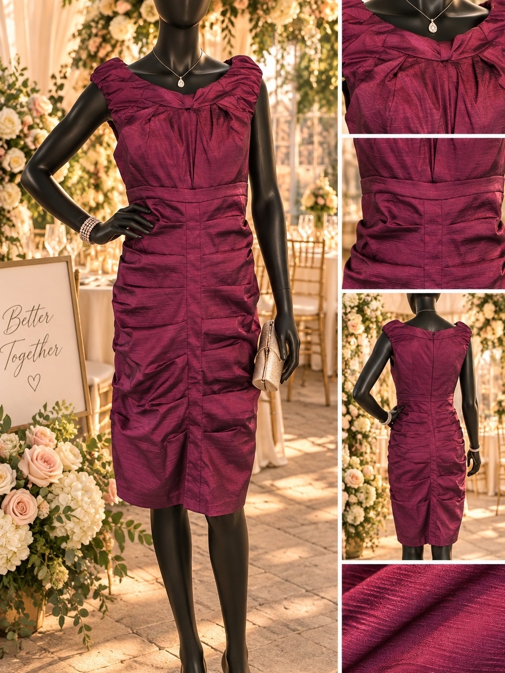 S.L. Fashions Ruched Cocktail Dress - Plum
